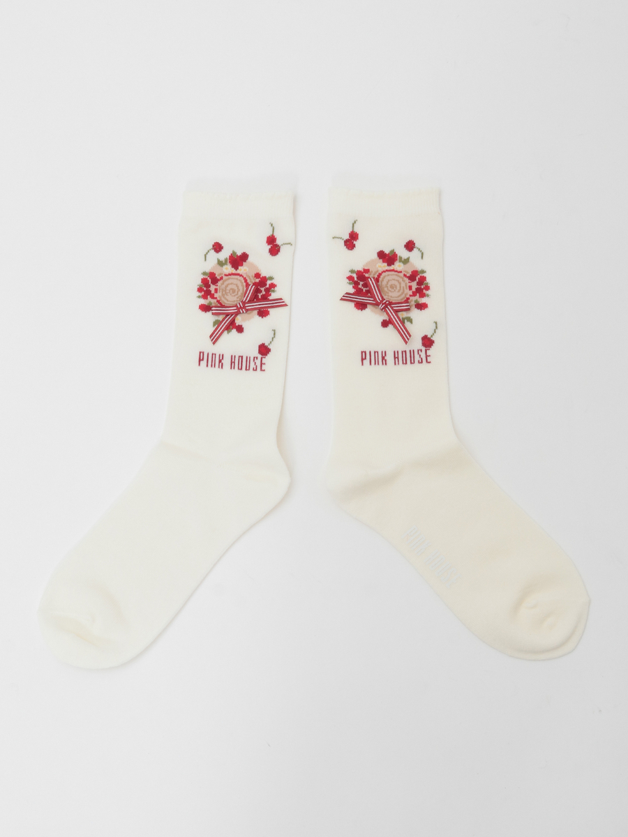 さくらんぼの日曜日モチーフソックス 詳細画像 シロ 1