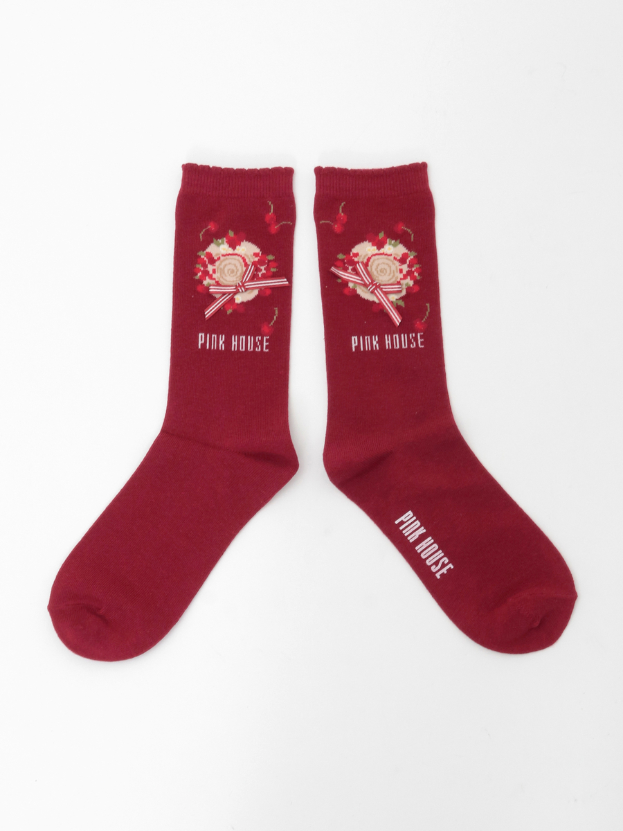 さくらんぼの日曜日モチーフソックス 詳細画像 アカ 1