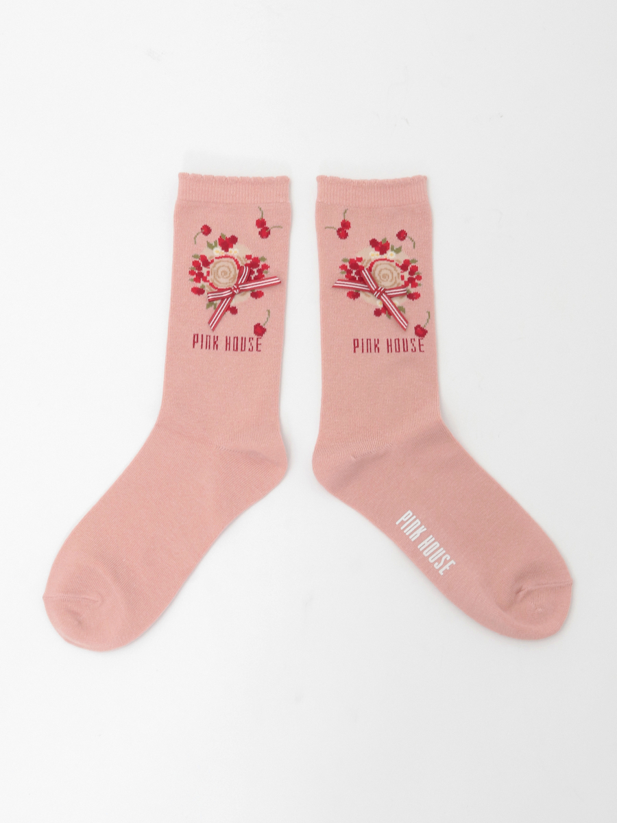 さくらんぼの日曜日モチーフソックス 詳細画像 ピンク 1
