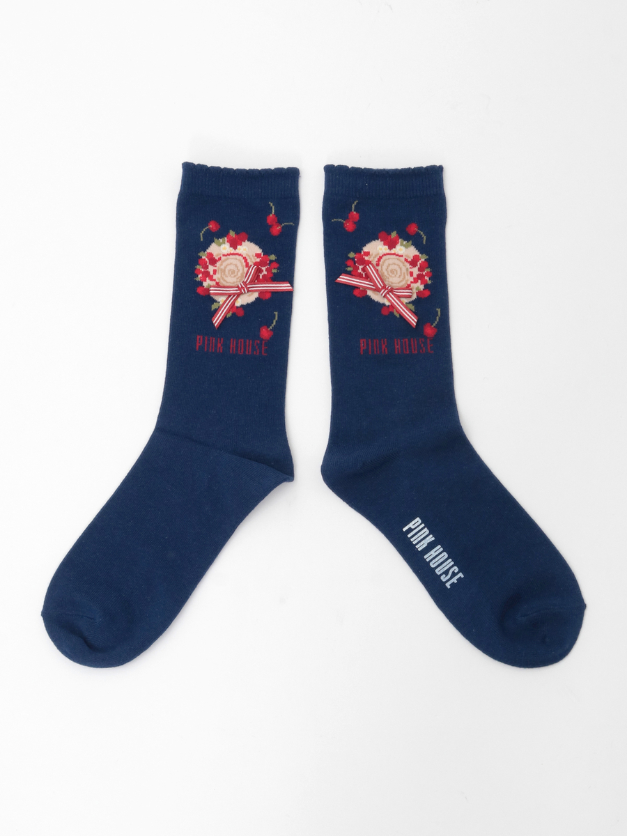 さくらんぼの日曜日モチーフソックス 詳細画像 ネイビー 1
