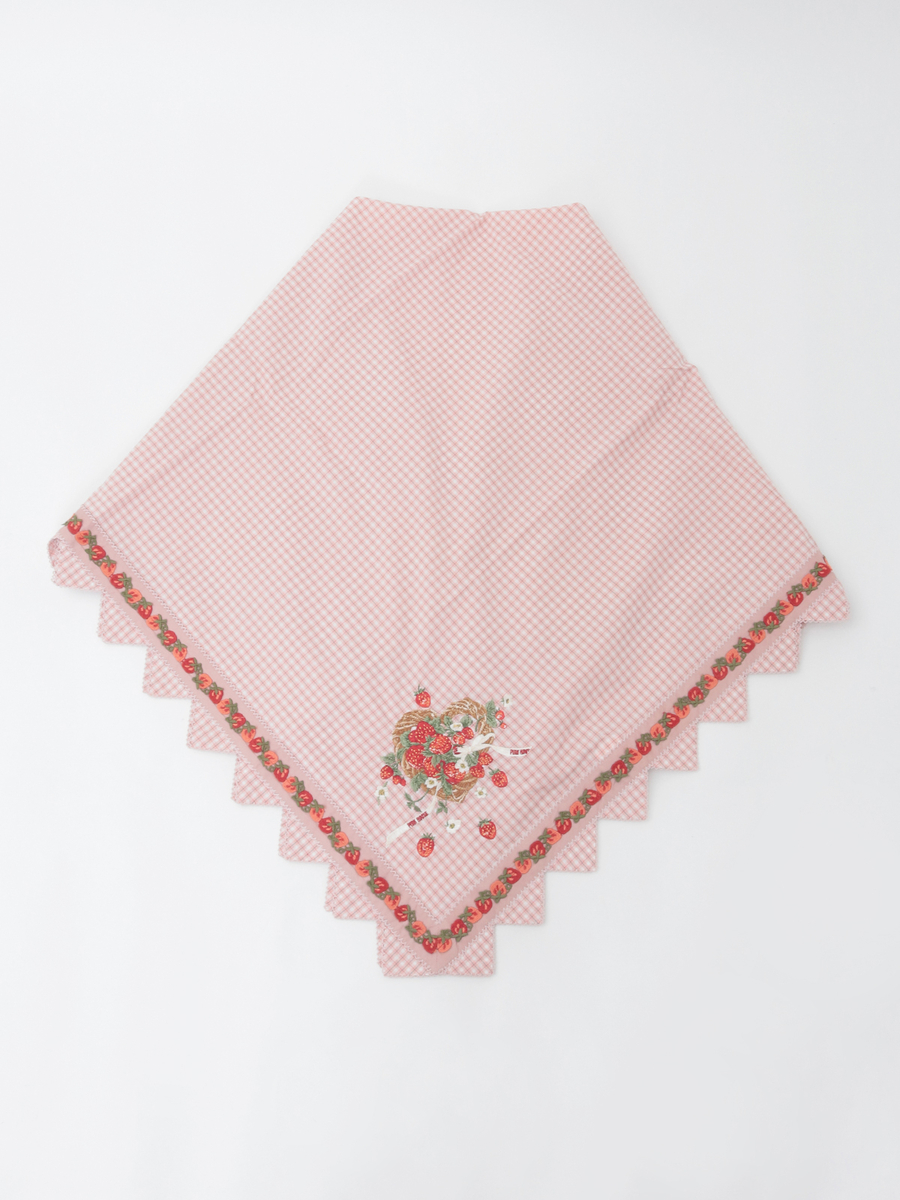 苺リース刺繍オリジナルチェックストール 詳細画像 ブルー系 1
