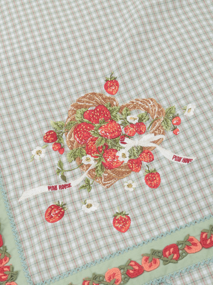 苺リース刺繍オリジナルチェックストール 詳細画像 ブルー系 10