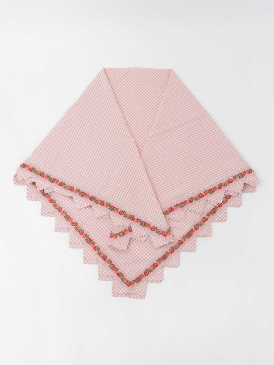 苺リース刺繍オリジナルチェックストール 詳細画像 ブルー系 2