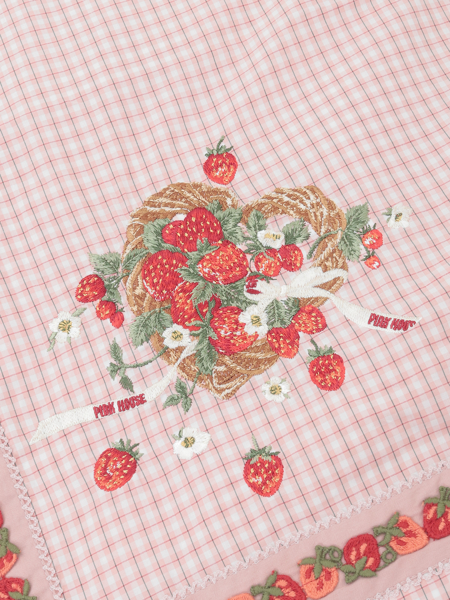 苺リース刺繍オリジナルチェックストール 詳細画像 ブルー系 5