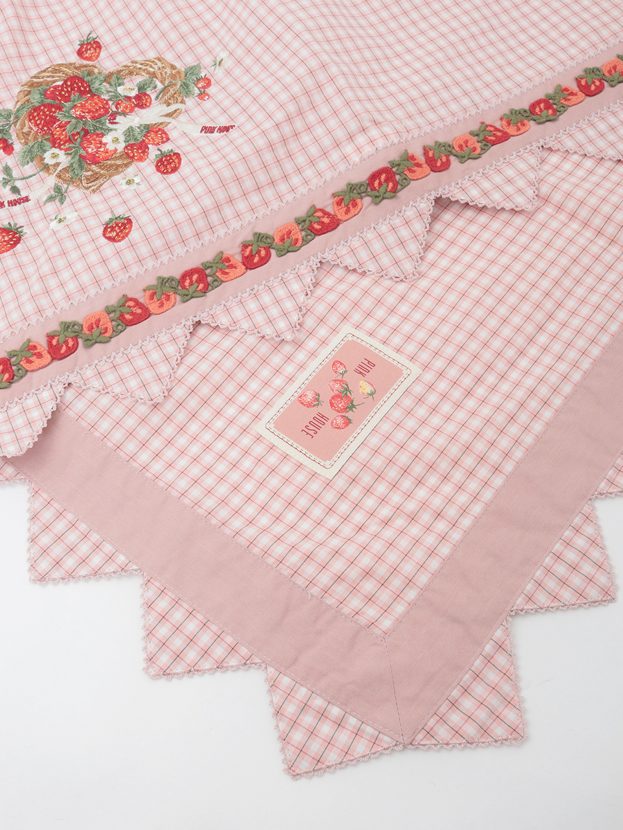 苺リース刺繍オリジナルチェックストール 詳細画像 ブルー系 6