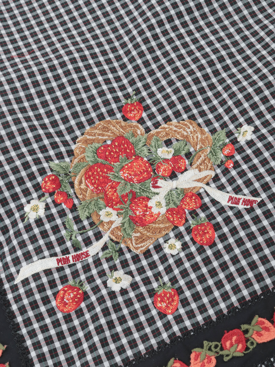 苺リース刺繍オリジナルチェックストール 詳細画像 ブルー系 7