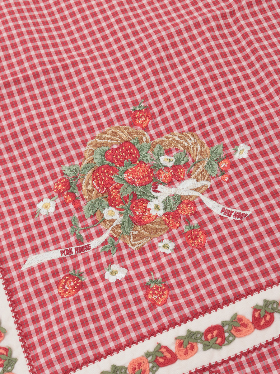 苺リース刺繍オリジナルチェックストール 詳細画像 ブルー系 8