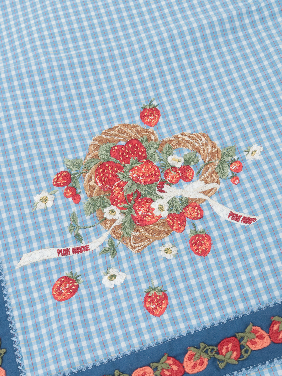 苺リース刺繍オリジナルチェックストール 詳細画像 ブルー系 9