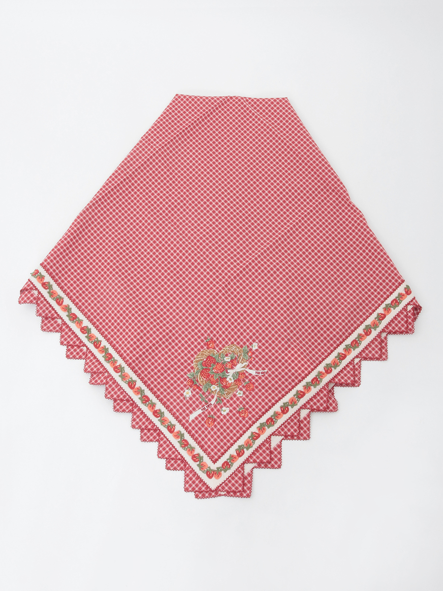 苺リース刺繍オリジナルチェックストール 詳細画像 アカ系 1