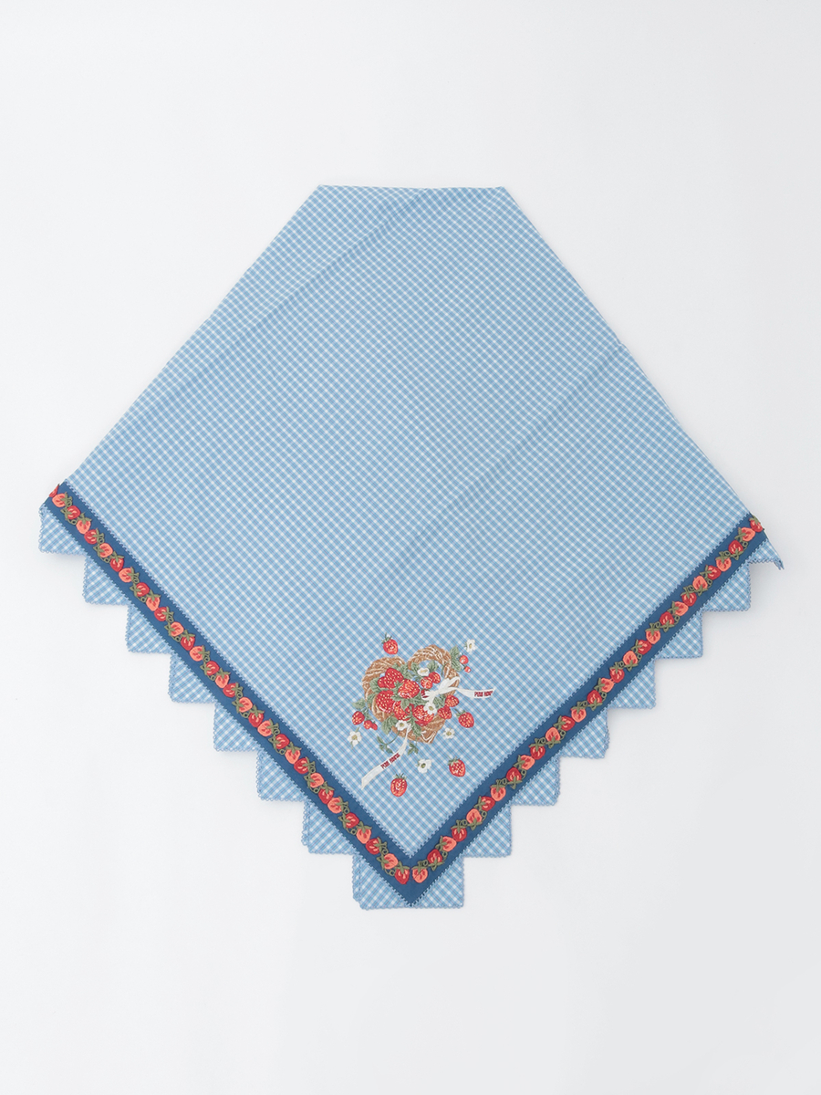 苺リース刺繍オリジナルチェックストール 詳細画像 ブルー系 1