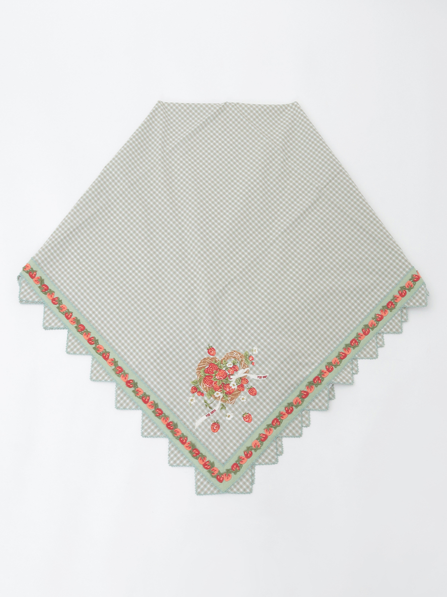 苺リース刺繍オリジナルチェックストール 詳細画像 グリーン系 1