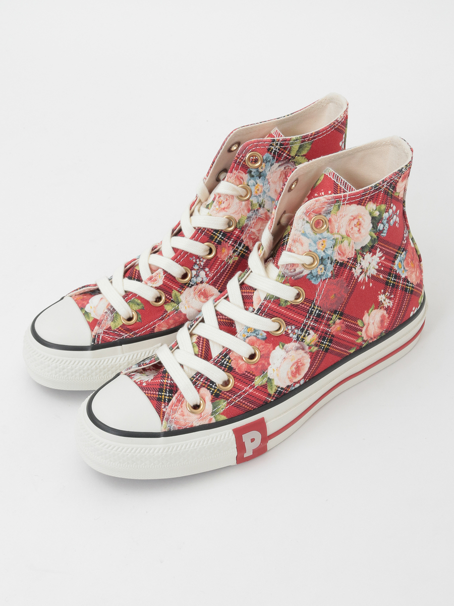 CONVERSE&times;PINK HOUSE フラワーチェックプリントハイカットスニーカー 詳細画像 アカ 1