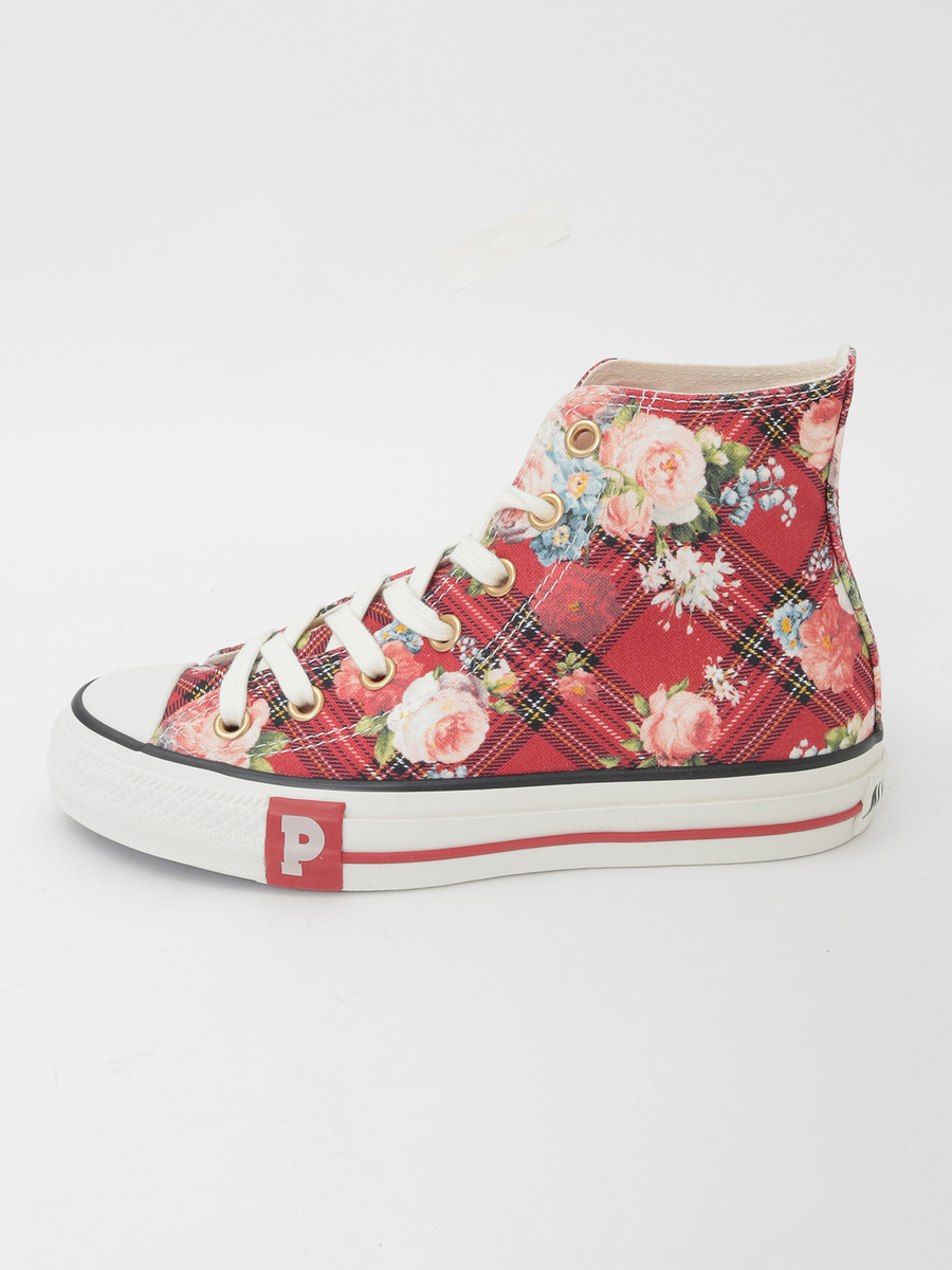 CONVERSE&times;PINK HOUSE フラワーチェックプリントハイカットスニーカー 詳細画像 アカ 4