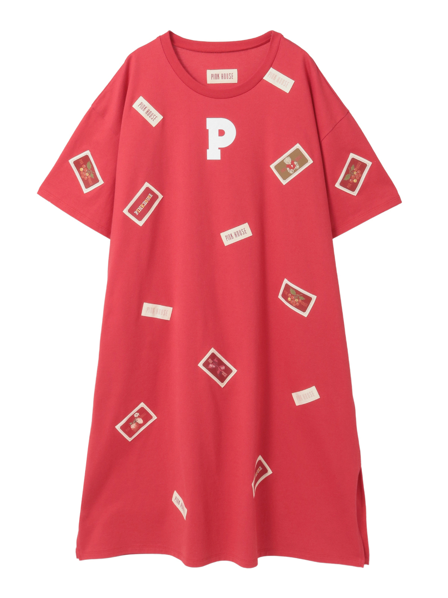 Pロゴ＆ネームワッペン使いカットソーワンピース 詳細画像 アカ 1