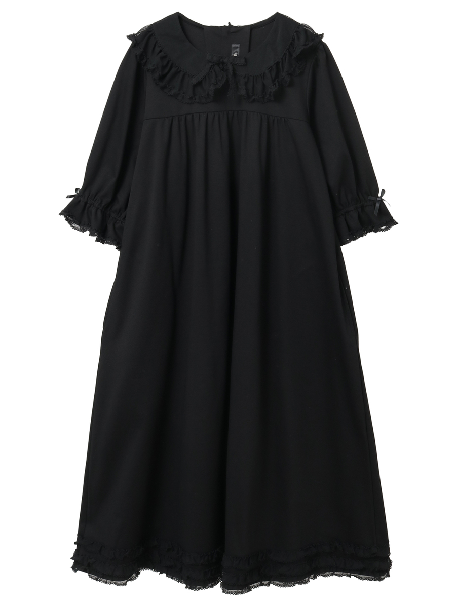 ソフトチュール襟付きワンピース 詳細画像 クロ 1