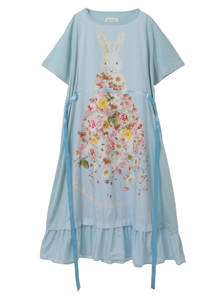 トロンプルイユラビットプリント使いカットソーワンピース