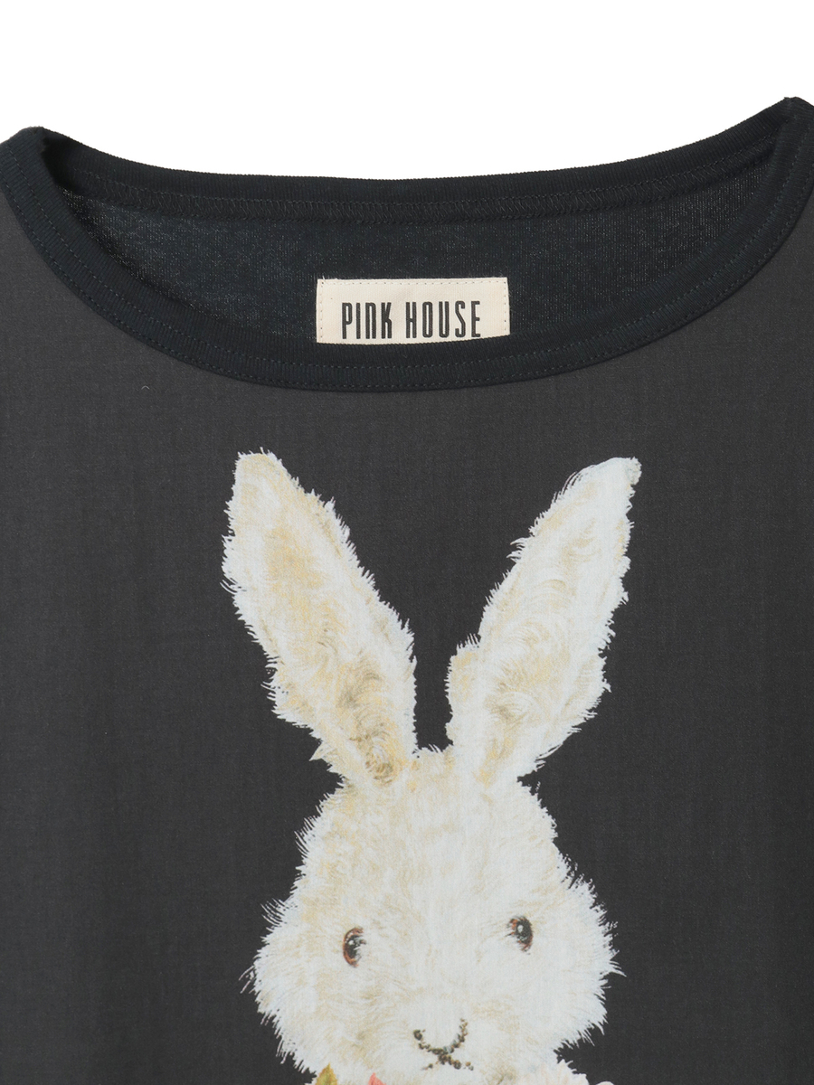 トロンプルイユラビットプリント使いカットソーワンピース 詳細画像 シロ 3