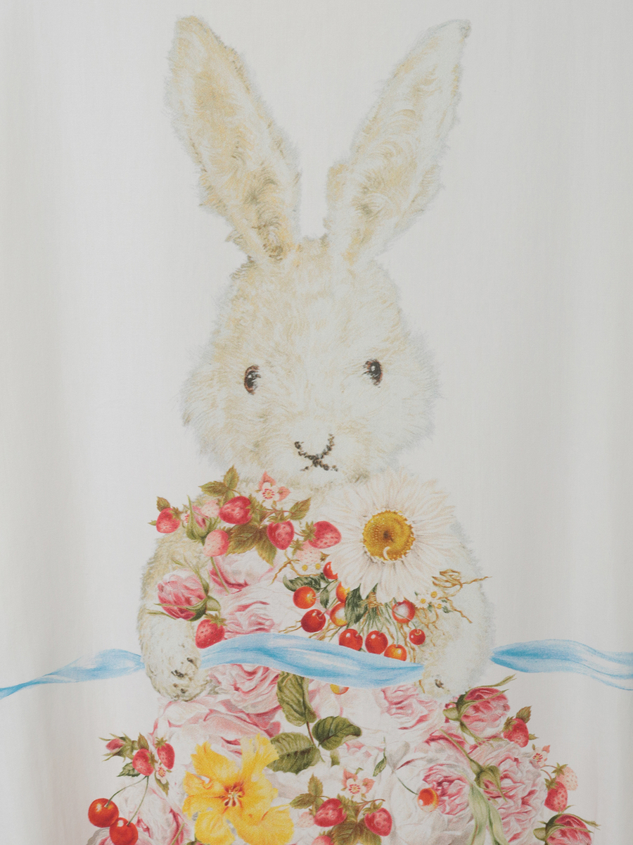 トロンプルイユラビットプリント使いカットソーワンピース 詳細画像 シロ 9