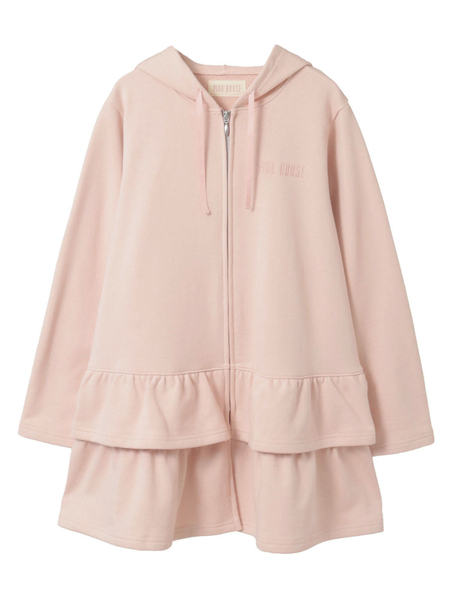 ♡PINK HOUSE♡チュニックフリルパーカー　ピコフリル　ギンガム　Ｌ ロゴ刺繍使いフリルパーカー｜ピンクハウスオフィシャルオンライン