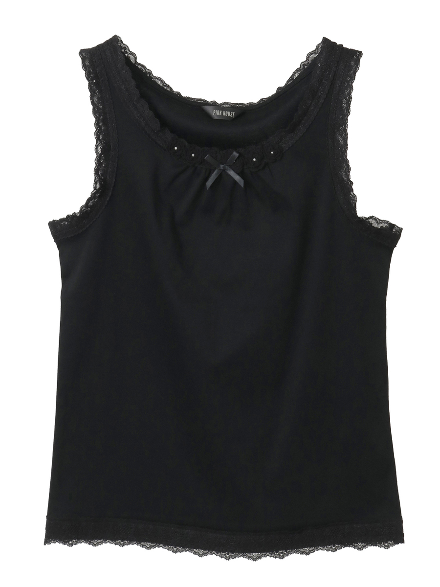 フラワーモチーフ付きキャミソール 詳細画像 クロ 1