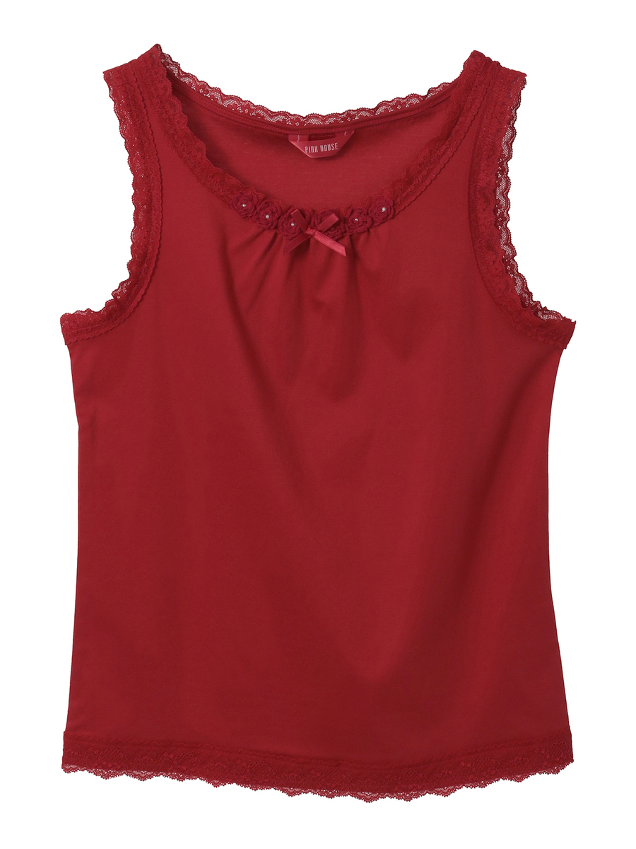 フラワーモチーフ付きキャミソール 詳細画像 アカ 1