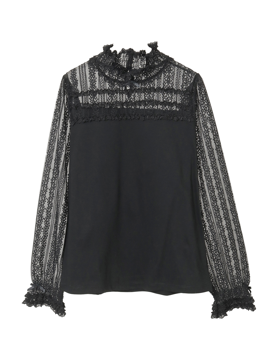 ウーリーレース使いカットソー 詳細画像 クロ 1