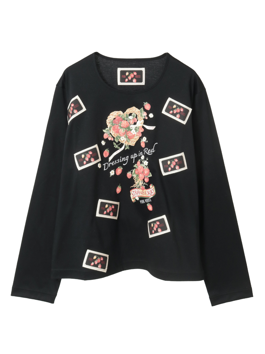 苺リースプリントカットソー 詳細画像 クロ 1