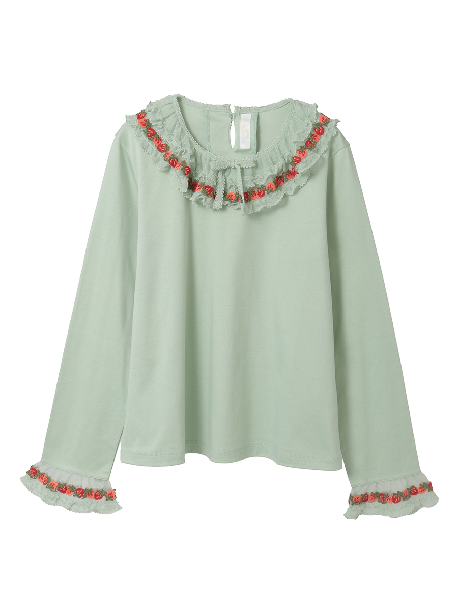 オリジナル苺ブレードレース&times;ドットチュール襟付きカットソー 詳細画像 グリーン 1