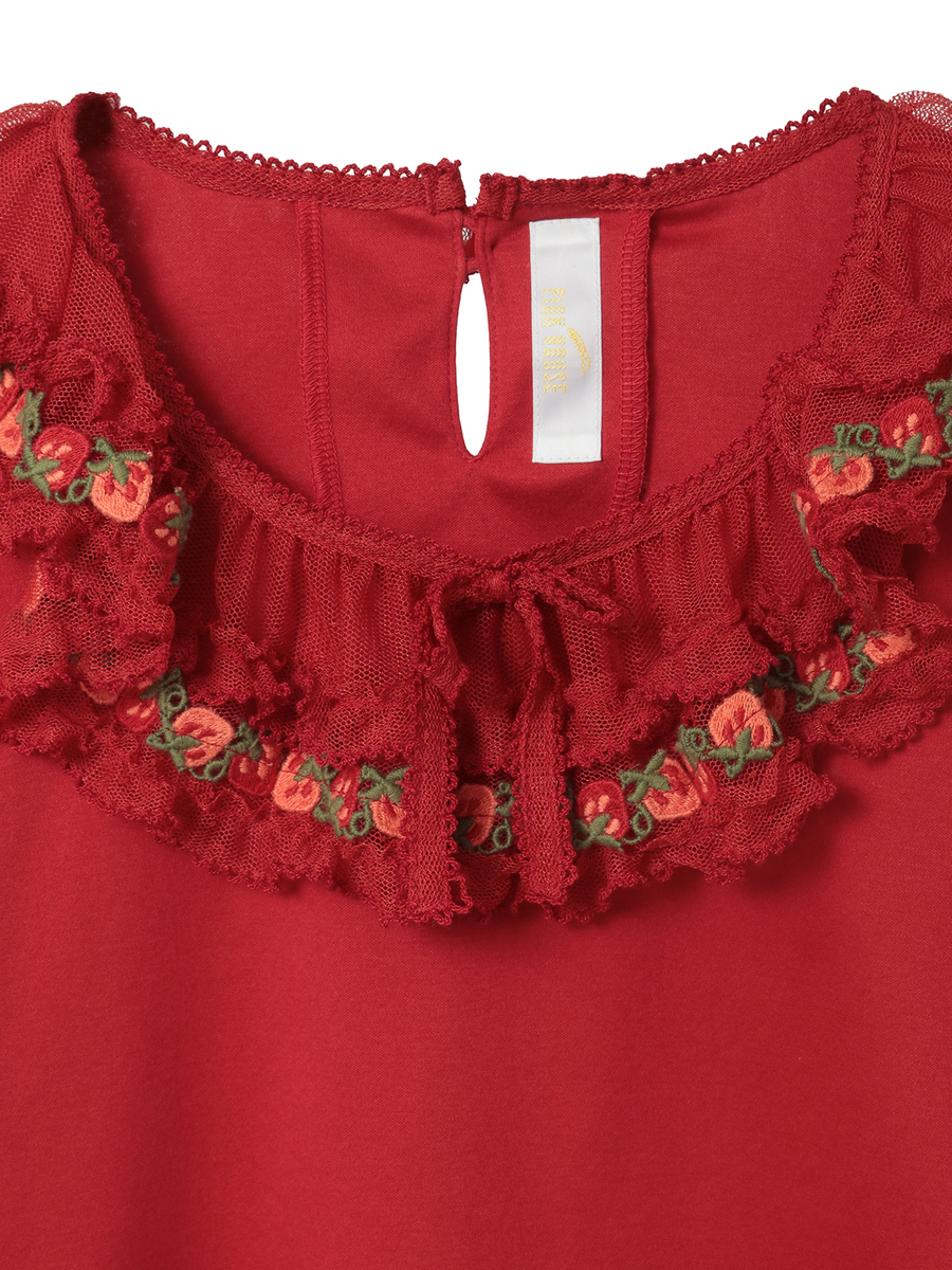 オリジナル苺ブレードレース&times;ドットチュール襟付きカットソー 詳細画像 グリーン 9