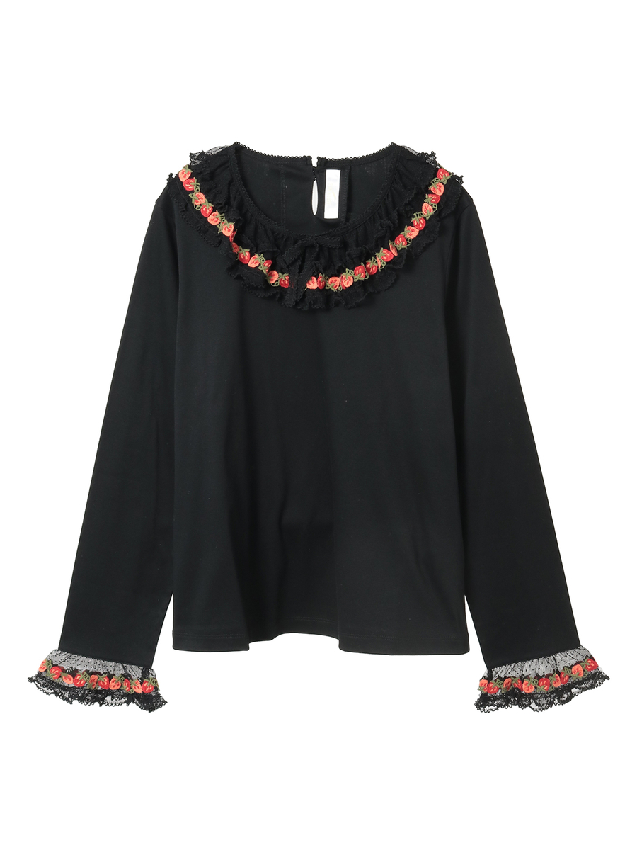 オリジナル苺ブレードレース&times;ドットチュール襟付きカットソー 詳細画像 クロ 1