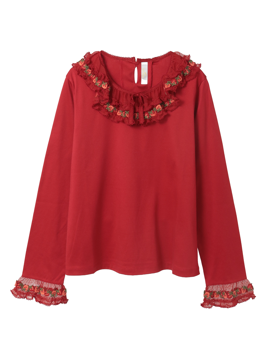 オリジナル苺ブレードレース&times;ドットチュール襟付きカットソー 詳細画像 アカ 1