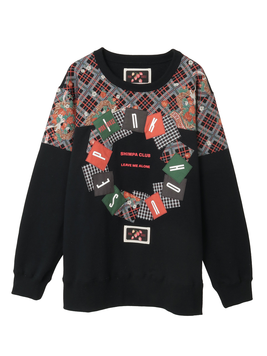 イニシャルロゴアップリケ使いトレーナー 詳細画像 クロ 1