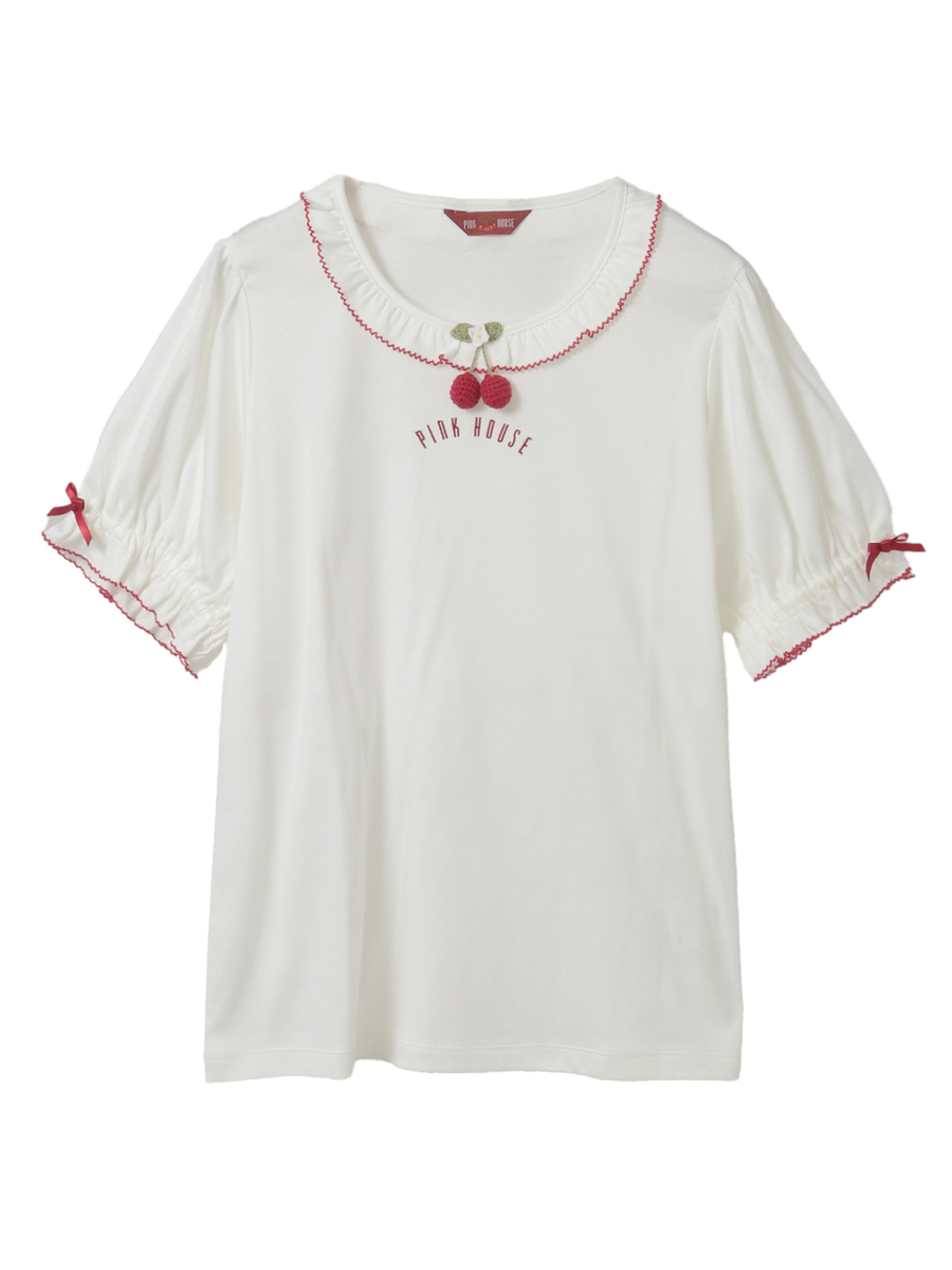 さくらんぼモチーフ付きカットソー 詳細画像 シロ 1