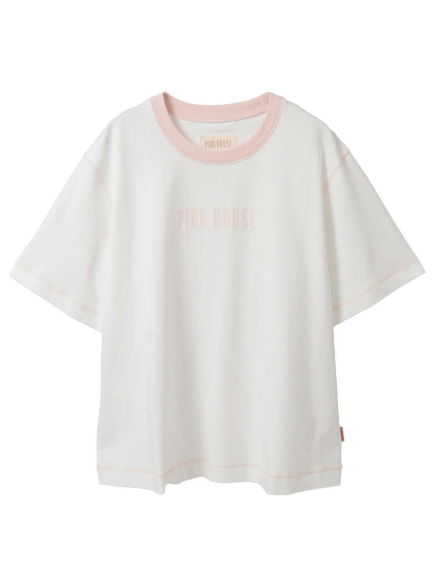 配色ロゴプリントカットソー 詳細画像 オフ&times;ピンク 1