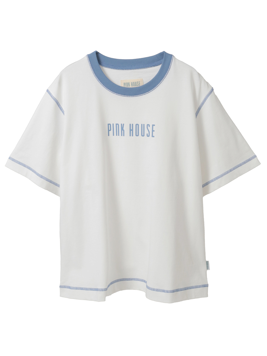 配色ロゴプリントカットソー 詳細画像 オフ&times;ブルー 1