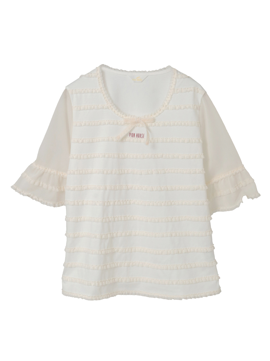 トリコットオーガンジーフリル使いカットソー 詳細画像 シロ 1