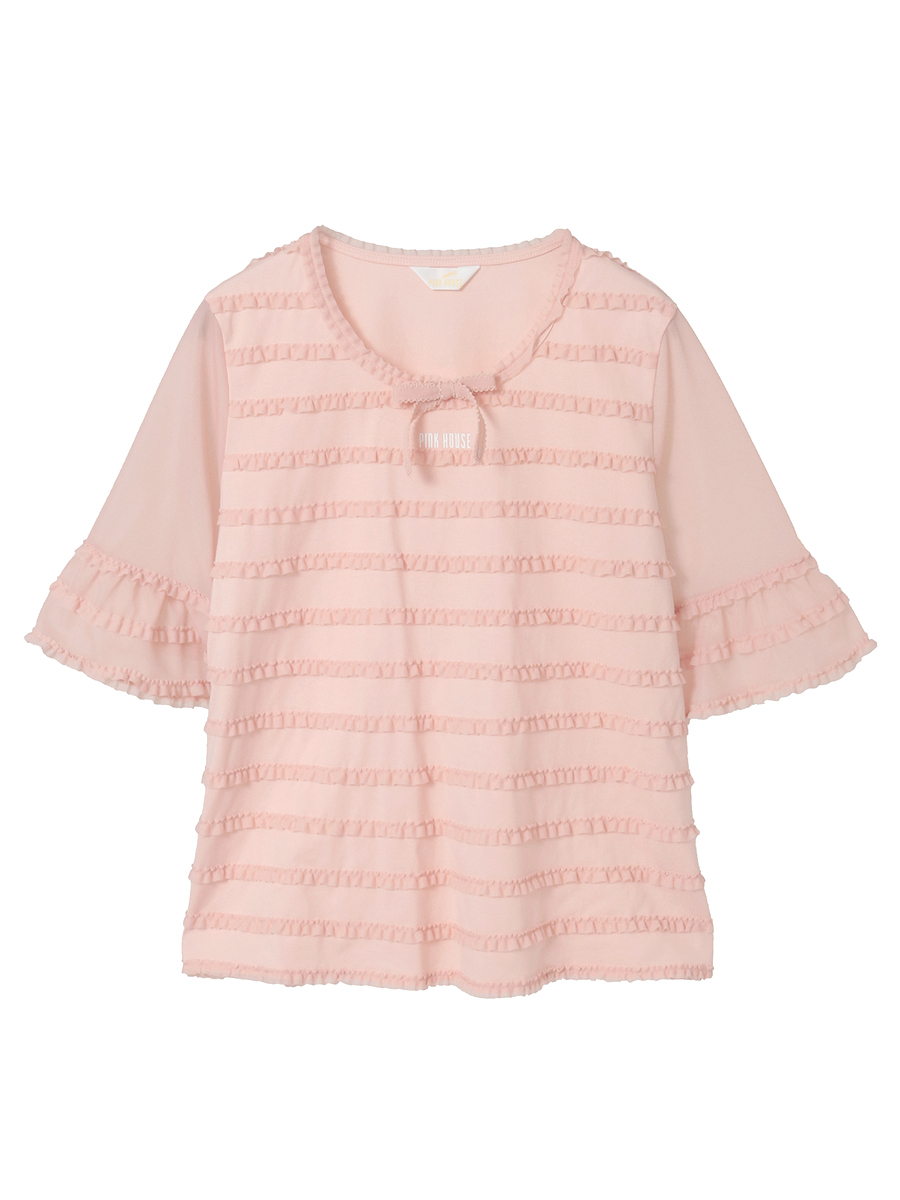 トリコットオーガンジーフリル使いカットソー 詳細画像 ピンク 1