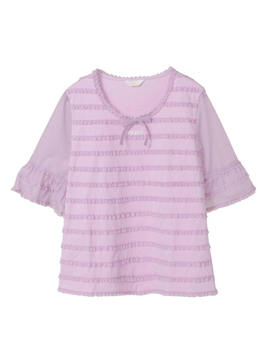 トリコットオーガンジーフリル使いカットソー 詳細画像 パープル 1