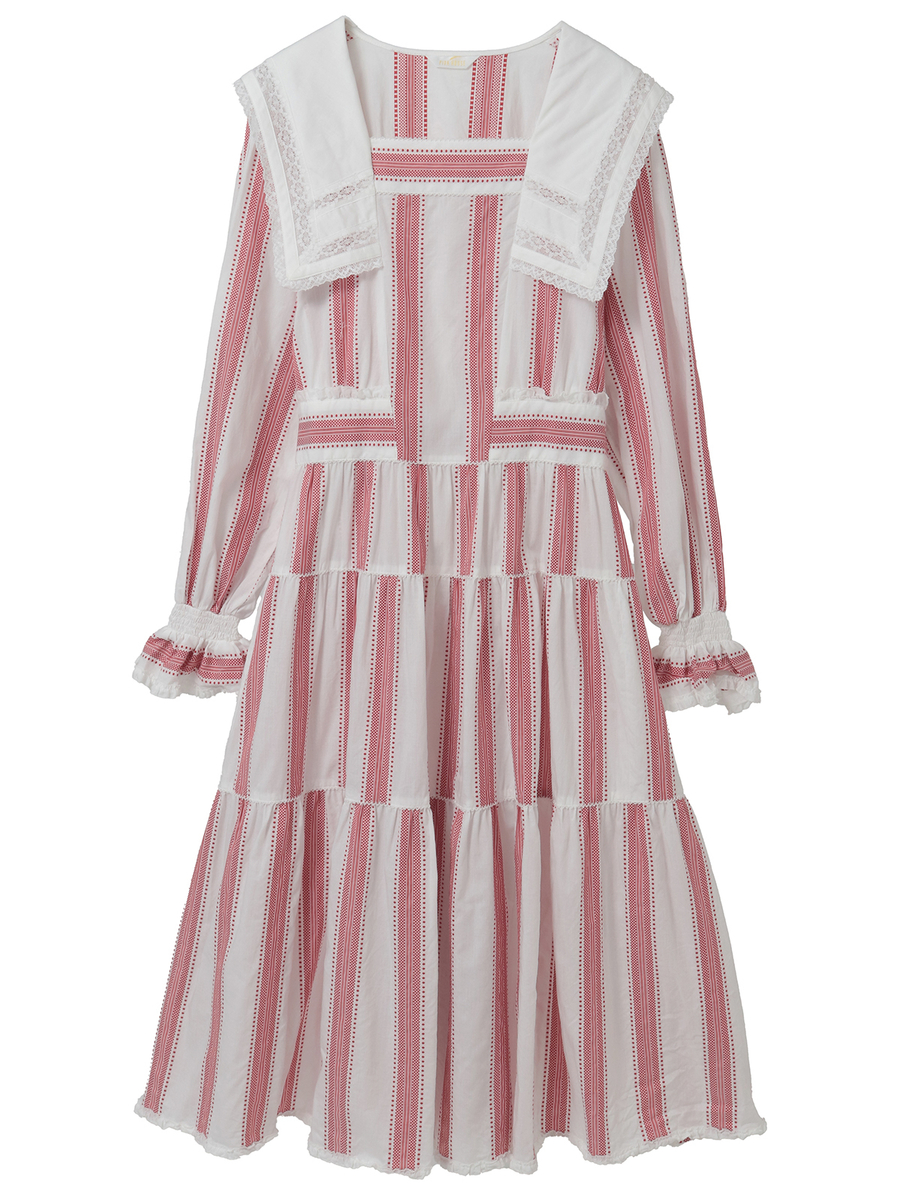 ドビーストライプワンピース 詳細画像 シロ&times;アカ 1
