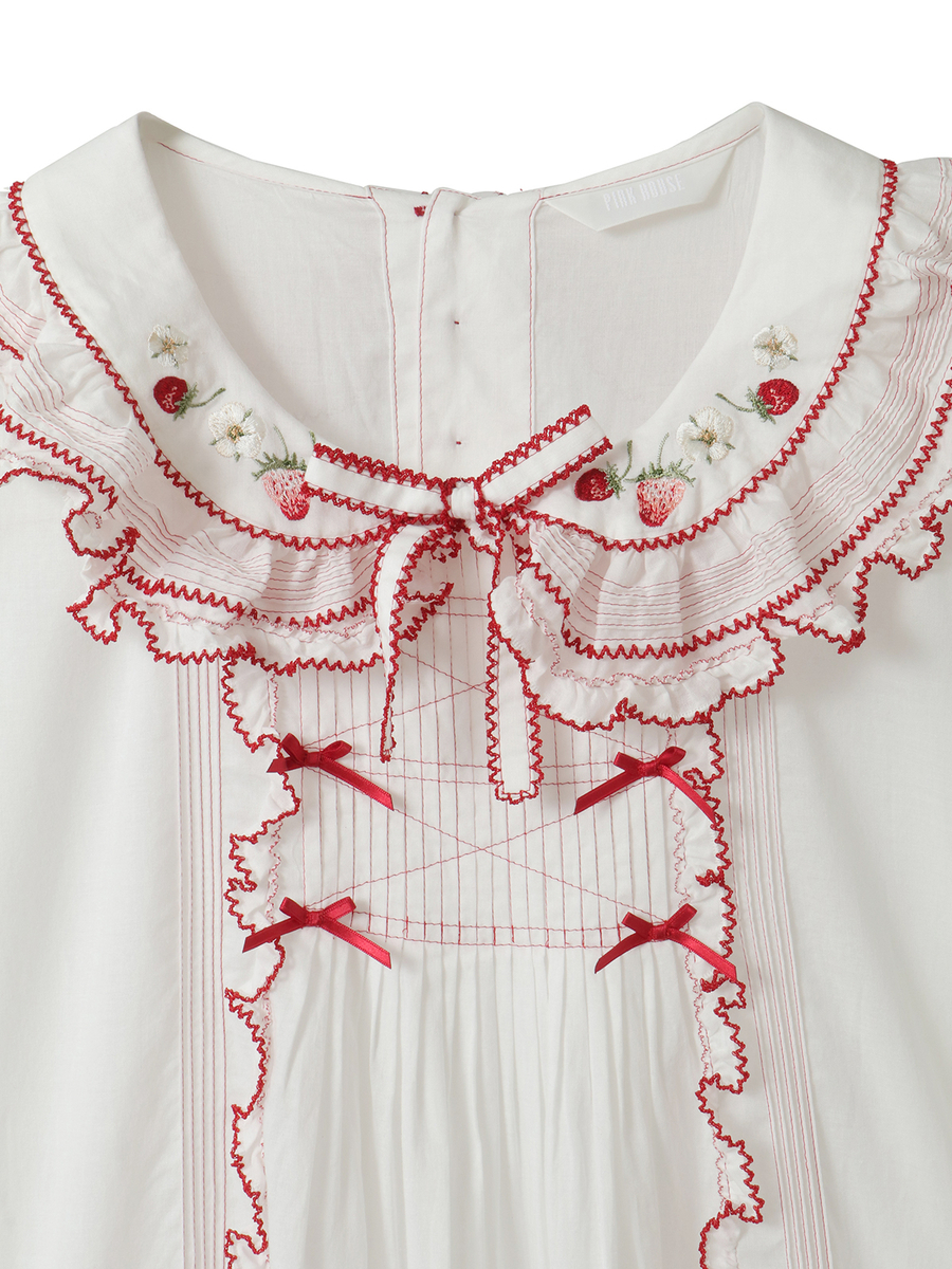 苺刺繍入りローンティアードワンピース 詳細画像 ピンク 3