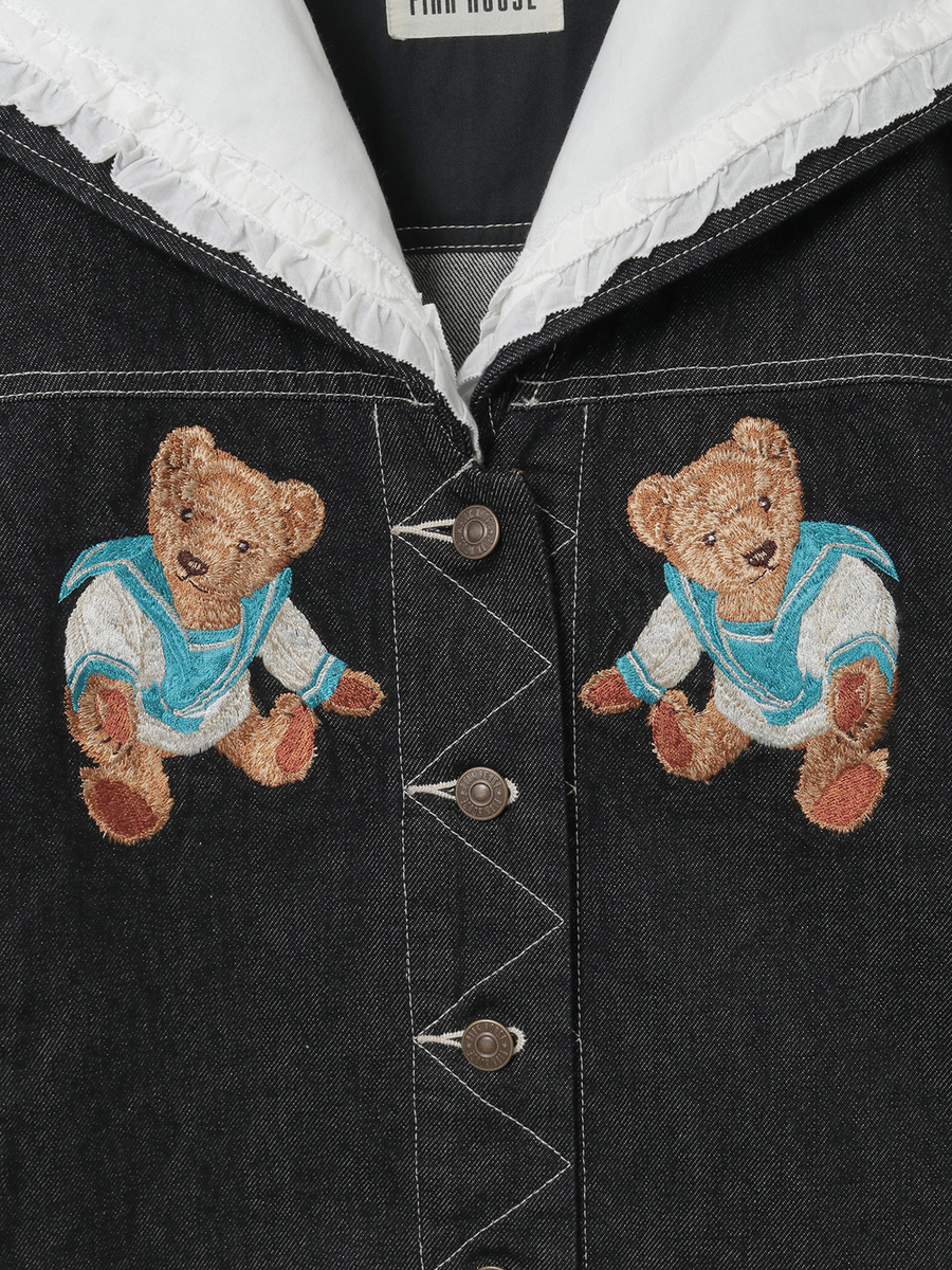 ジャーマンクラフトベア刺繍セーラーデニムジャケット 詳細画像 シロ 12