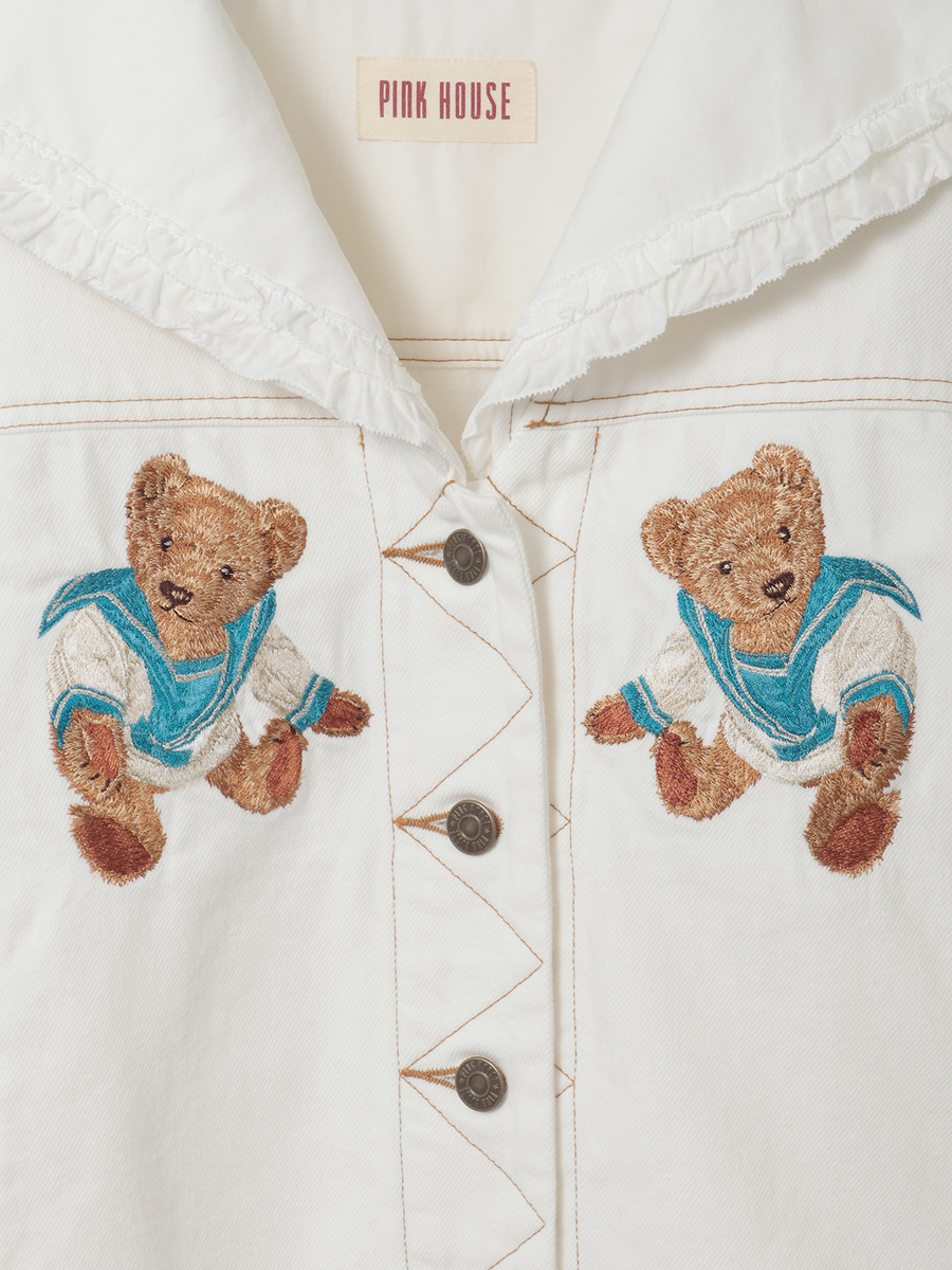 ジャーマンクラフトベア刺繍セーラーデニムジャケット 詳細画像 シロ 14