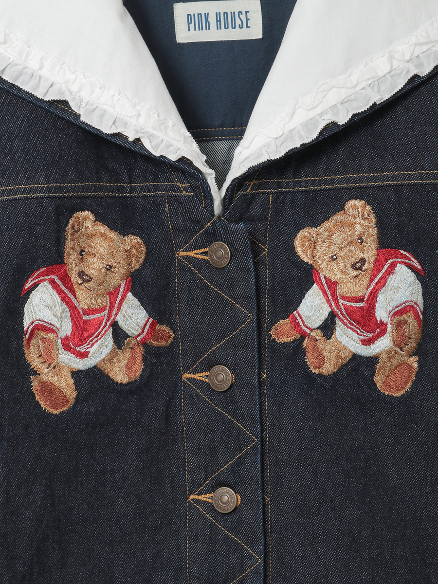 ジャーマンクラフトベア刺繍セーラーデニムジャケット 詳細画像 シロ 16
