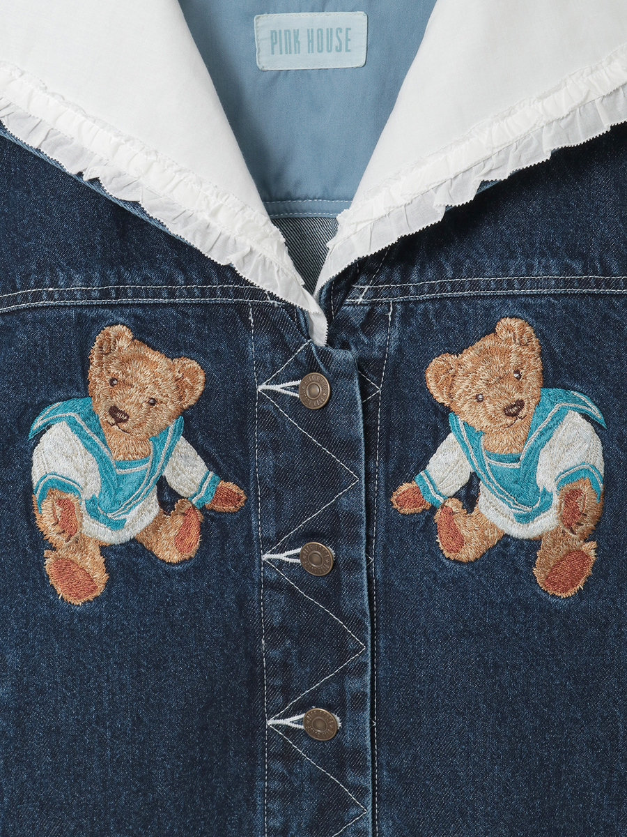 ジャーマンクラフトベア刺繍セーラーデニムジャケット 詳細画像 シロ 18