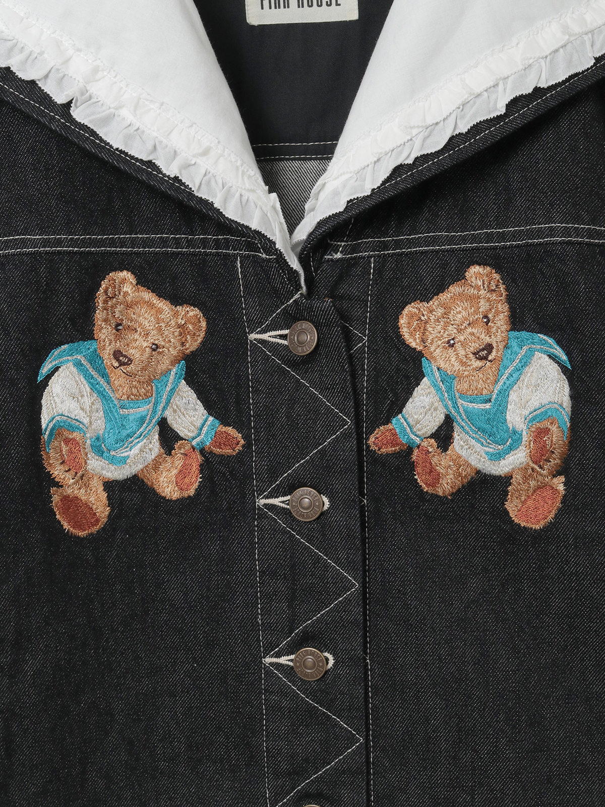 ジャーマンクラフトベア刺繍セーラーデニムジャケット｜ピンクハウス
