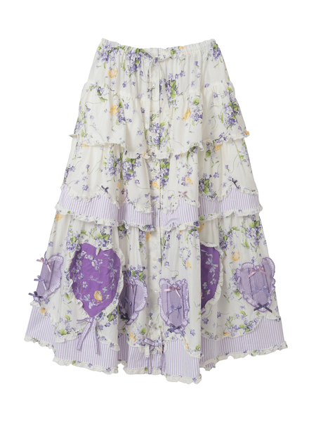 【予約】リトルバイオレットプリントパッチワークスカート