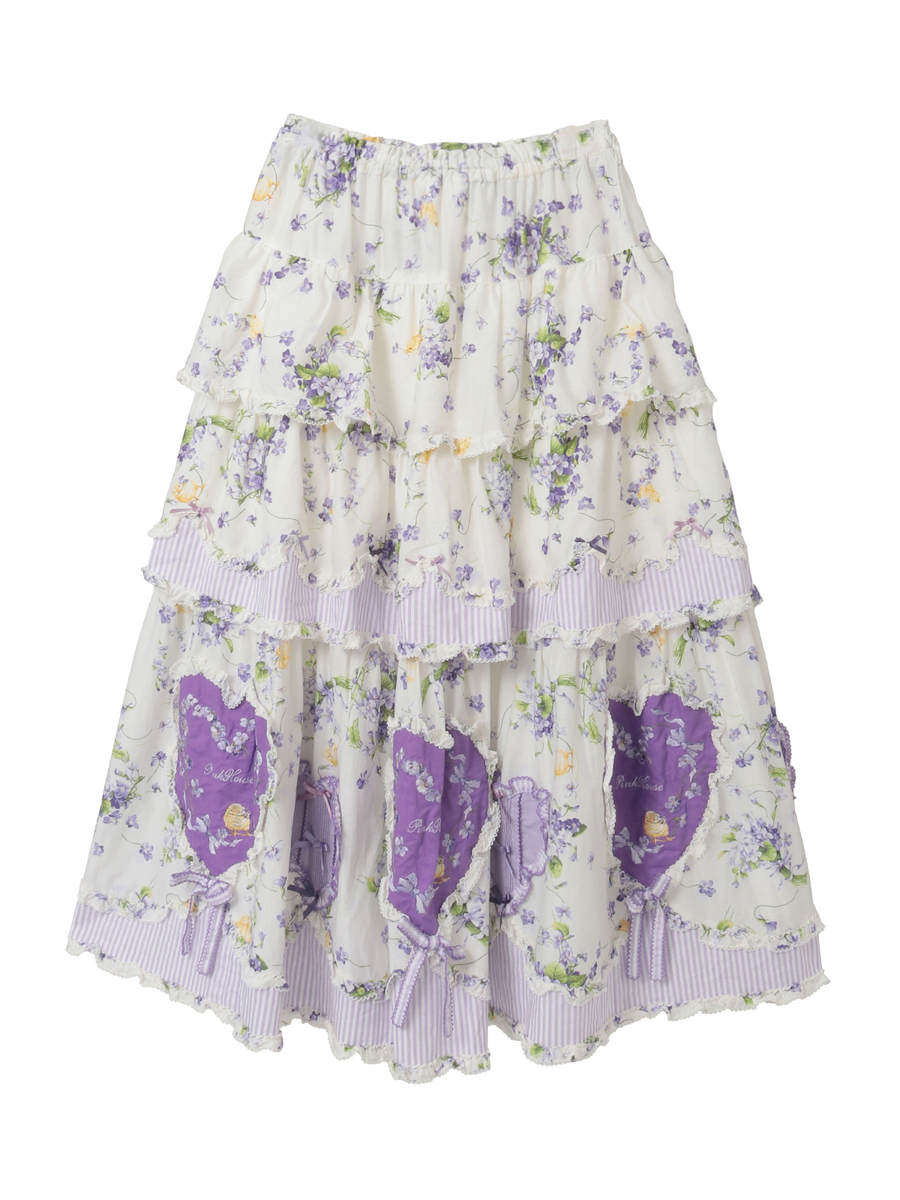 【予約】リトルバイオレットプリントパッチワークスカート 詳細画像 アイボリー 2