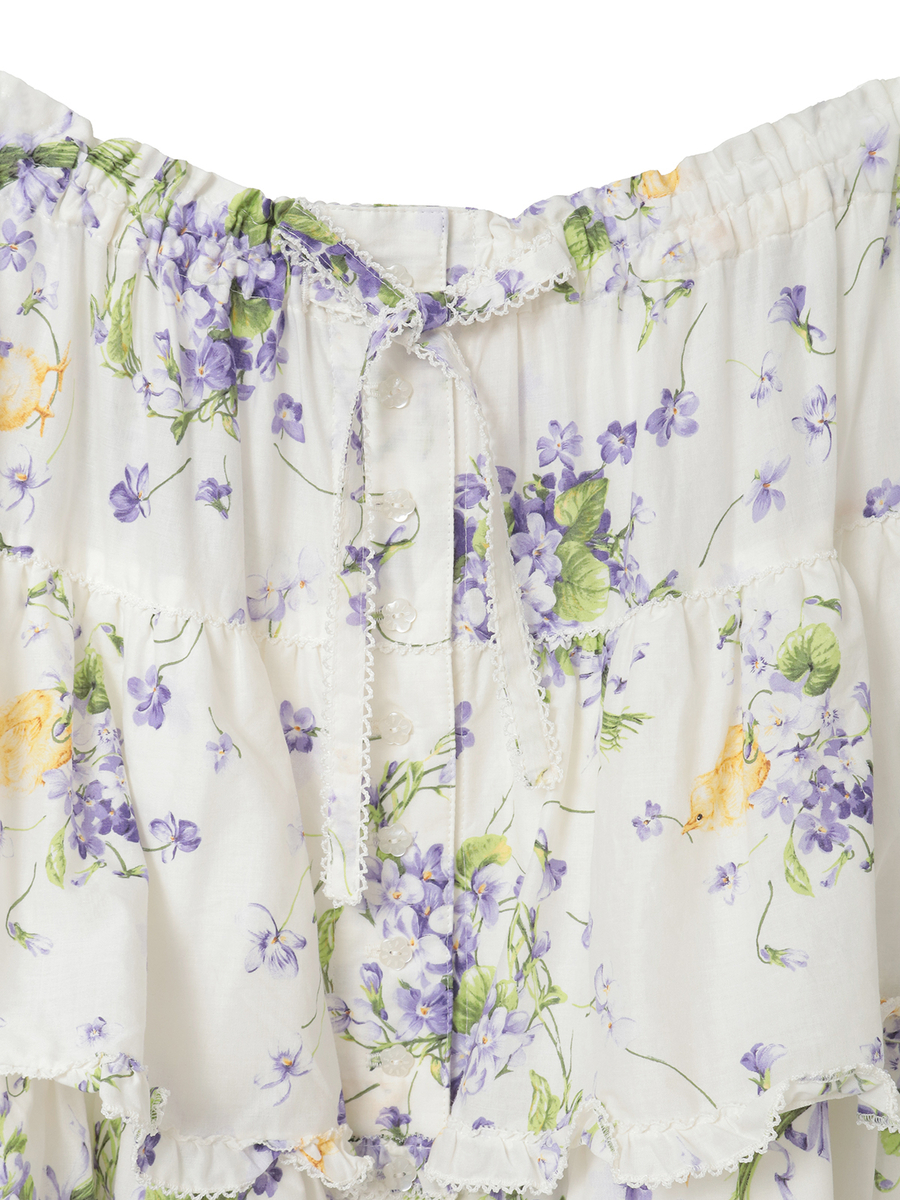 【予約】リトルバイオレットプリントパッチワークスカート 詳細画像 アイボリー 3