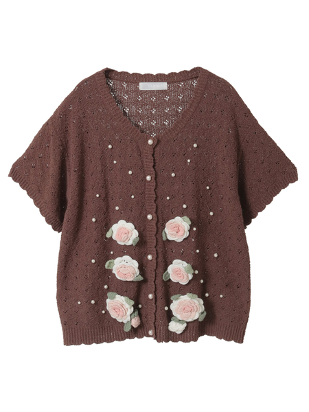Rose Pearlモチーフ使いニットカーディガン