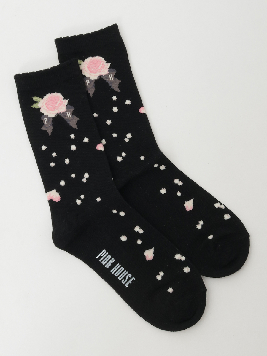 Rose Pearl柄ソックス 詳細画像 クロ 1